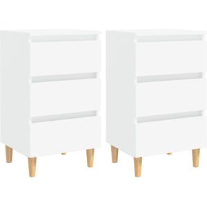 The Living Store Bedkastjes - Scandinavisch design - 40x35x69 cm - Wit - 3 lades