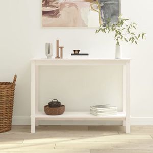 The Living Store Wandtafel 110x40x80 cm massief grenenhout wit - Klassieke Wandtafel - Houten Wandtafel - Salontafel - Bijzettafel - Grenenhouten Tafel