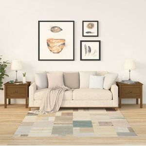 The Living Store Houten Bijzettafels - Massief grenenhout - 50 x 50 x 49 cm - Honingbruin (Set van 2)