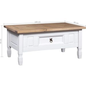 The Living Store Houten salontafel Corona-stijl - 100 x 60 x 45 cm - wit/bruin met lade