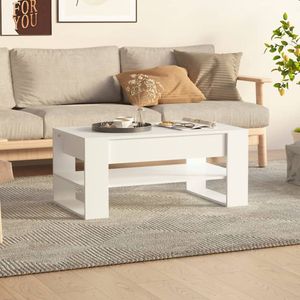 The Living Store Salontafel Wit - Bewerkt hout - 102 x 55 x 45 cm - Opbergschap