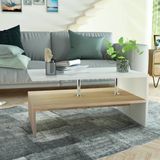 The Living Store Salontafel - Moderne - Tafel - 90 x 59 x 42 cm - Eiken en Wit - Gemaakt van spaanplaat - PVC randen en roestvrijstalen steunen