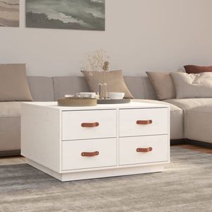 Couchtisch Weiß 80x80x45 cm Massivholz Kiefer - Holz Couchtisch - Kiefernholz Couchtisch - Weißer Couchtisch - Wohnzimmertisch - Schubladentisch