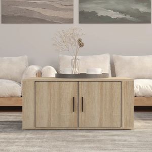 The Living Store Salontafel Bewerkt Hout - 80x50x36 cm - Sonoma Eiken