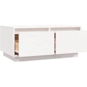 The Living Store Salontafel Massief Grenenhout - Bijzettafel met 2 lades - Ruim tafelblad - Stabiel frame - Wit - 80x50x35cm