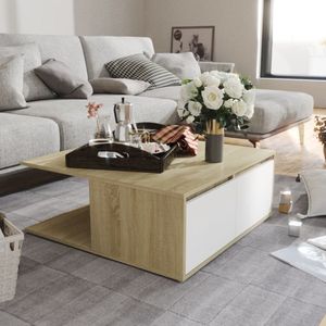 The Living Store Salontafel - eenvoudige woonkamertafel - Wit/sonoma eiken - 80x80x31cm - Stabiel en duurzaam