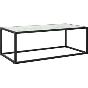 The Living Store Salontafel - Praktische woonkamertafel - Glas/Staal - 100x50x35 cm - Zwart/Wit