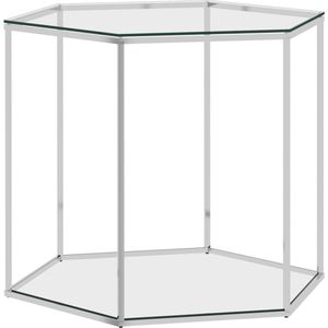 The Living Store Salontafel - RVS en Glas - 60 x 53 x 50 cm - Duurzaam