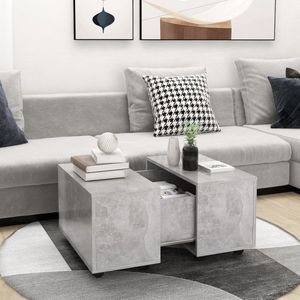 The Living Store Salontafel 60x60x38 cm bewerkt hout betongrijs - Salontafel - Koffietafel - Houten Salontafel - Beton Grijze Salontafel - Extensibele Salontafel