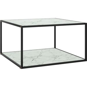 The Living Store Salontafel - Gehard glas en gepoedercoat staal - 90 x 90 x 50 cm - zwart en wit