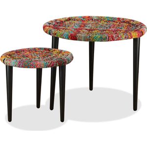 The Living Store Salontafelset Chindi - 59x47 (øxH) - kleurrijk geweven details - handgemaakt - 2-delige set