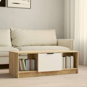 The Living Store Salontafel 102x50x36 cm - Wit en Sonoma eiken - Hoge kwaliteit bewerkt hout