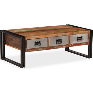 The Living Store Salontafel Vintage - Houten - 100 x 50 x 35 cm - Gerecycled - Met 3 lades