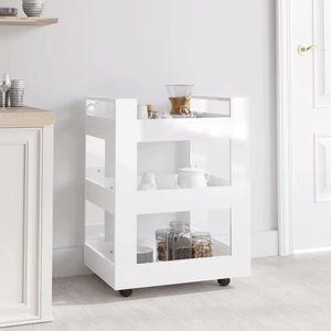 The Living Store Keukentrolley Groentetrolley - 60 x 45 x 80 cm - Hoogglans wit