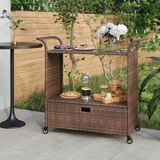 The Living Store Poly Rattan Barwagen - 100 x 45 x 97 cm - Weerbestendig - Onderhoudsvrij