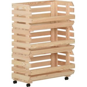 The Living Store Keukentrolley Hout - 57 x 30 x 80 cm - Opbergtrolley met 3 vakken en zwenkwielen