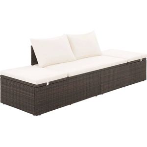 The Living Store Poly Rattan Loungebed - Bruin/Crèmewit - 195 x 60 x 60 cm - Verstelbaar - Incl - Kussens