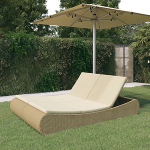 The Living Store Loungebed poly rattan beige - Ligbed - Lounge Bed - Rattan Ligbed - Outdoor Meubilair - Tuinset