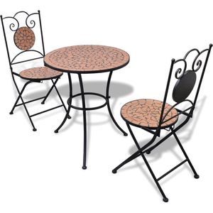 The Living Store 3-delige Bistroset keramische tegel terracotta - Bistroset - Terracota - Mozaïek Meubilair - Buitentafel - Tuinstoel
