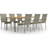 The Living Store Tuinset - Acaciahout/Staal - Grijs - 200x100x72cm - Stapelbare stoelen - Montage vereist