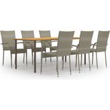 The Living Store Tuinset - Acaciahout/Staal - Grijs - 200x100x72cm - Stapelbare stoelen - Montage vereist