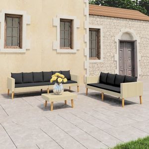 The Living Store Loungeset - PE-rattan - Staal - Beige - Antraciet - 218 x 67 x 60 cm - 5 cm dik kussen - 70 x 50 x 33 cm - Montage vereist