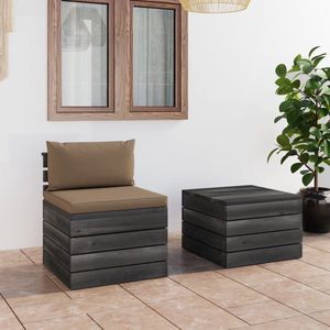 The Living Store Pallet Loungeset - Grenenhout - Taupe Kussens - Modulair - 60x65x71.5cm - 60x60x41.5cm - 60x60x6cm -