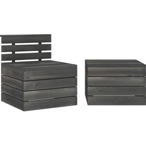 The Living Store Pallet Loungeset - Tuinmeubelset - Massief grenenhout - 60 x 65 x 71.5 cm - Donkergrijs