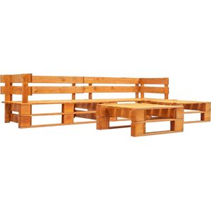 The Living Store Pallet Loungeset - Houten - 220 x 155 x 55 cm - Honingbruin - Inclusief- 2 x pallet hocker - 2 x