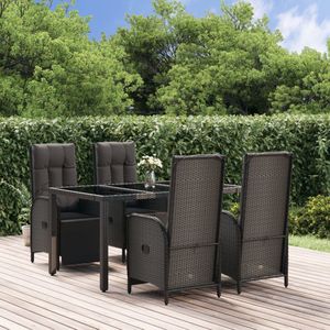 The Living Store 5-delige Tuinset met kussens poly rattan zwart - Tuinset - Lounge Set - Buitenkamer - Eetkamer - Patio Set