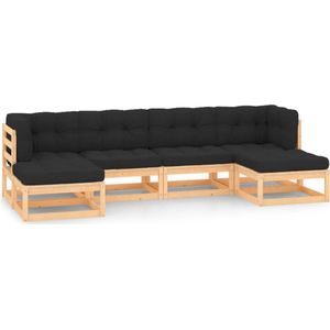 6-tlg. Garten-Lounge-Set mit Kissen Massivholz Kiefer - Gartenmöbel Set - Loungesessel - Rattan Möbel - Kiefernholzmöbel - Gartenloungeset - The