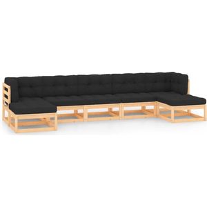 The Living Store Pallet Loungeset - Grenenhout - Modulair Design - Antraciet - 7-delige Set