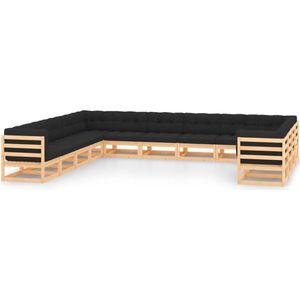 The Living Store Loungeset - Pallet - Grenenhout - 70x70x67 cm - Antraciet