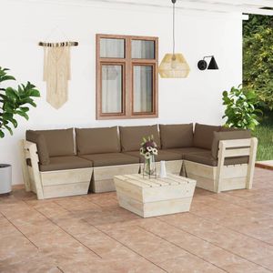 The Living Store Pallet Loungeset - 6-delig - Vurenhout - Taupe
