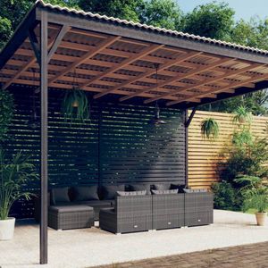 The Living Store Loungeset - PE-rattan - Grijs - 6x middenbank - 2x hoekbank - 2x voetenbank - Waterdicht - Modulair design