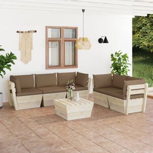 The Living Store Loungeset Pallet - 6-delig - Geïmpregneerd vurenhout - 60x60x65 cm - Taupe kussens