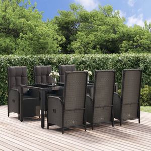 The Living Store Tuinset - Verstelbare tuinstoel - Zwart - 6x stoel - kussens + tafel - 190x90x75cm