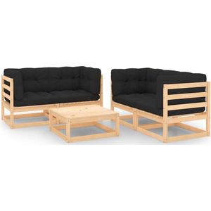 The Living Store Loungeset Grenenhout - Tuinmeubelen - 70x70x67 cm - Antraciet