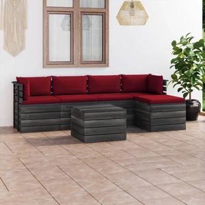 The Living Store Pallet Loungeset - Massief grenenhout - Modulair - 60x65x71.5cm - Wijnrood