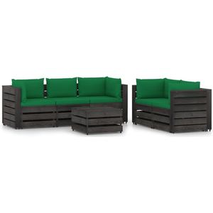 The Living Store Pallet Lounge Set - Grenenhout - Groene kussens - 69x70x66 cm hoekbank - 60x70x66 cm middenbank -
