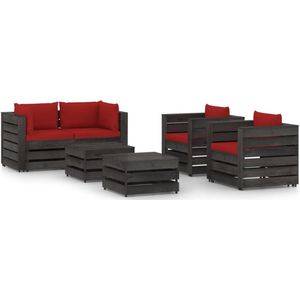 The Living Store Pallet Loungeset - Grenenhout - Rood - 69 x 70 x 66 cm