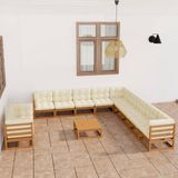 The Living Store Loungeset Grenenhouten - Tuinmeubelen - 70x70x67 cm - Kleur Honingbruin/Crème - Materiaal Grenenhout/Stof - Montage vereist
