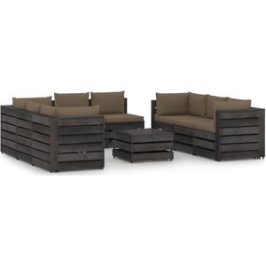 The Living Store Pallet Loungeset - Grenenhout - 8-delig - Taupe kussens