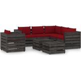 The Living Store Pallet Loungeset - Grenenhout - 69 x 70 x 66 cm - Wijnrood kussen