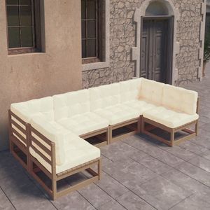 6-tlg Garten-Lounge-Set mit Kissen Honigbraun Massivholz Kiefer - Garten Lounge Set - Holzmöbel - Gartenmöbel - Outdoor Möbel - Esstisch - The Living