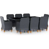 The Living Store Eethoek Rond PE-rattan - 200x100x74 cm - Donkergrijs - 8 stoelen - Montage vereist