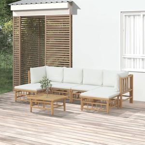 The Living Store 7-delige Loungeset met kussens bamboe crèmewit - Bamboetuinmeubel - Lounge Set - Buis Meubel - Outdoor Furniture - Tuinset