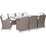 The Living Store Tuinstoelenset - Luxe Rond Poly Rattan - 8 personen - 200x100x74cm - Bruin/Crèmewit