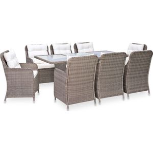 The Living Store Tuinstoelenset - Luxe Rond Poly Rattan - 8 personen - 200x100x74cm - Bruin/Crèmewit