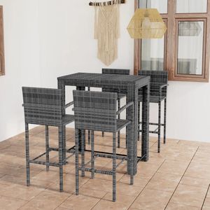 The Living Store Barset - Grijs - PE-rattan en gepoedercoat staal - 100 x 60.5 x 110.5 cm - 4 x barkruk